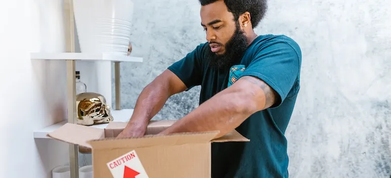 A mover packing items