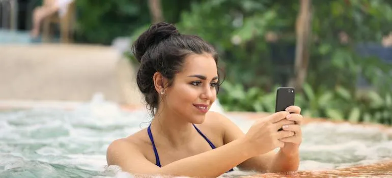 A woman enjoying hot springs