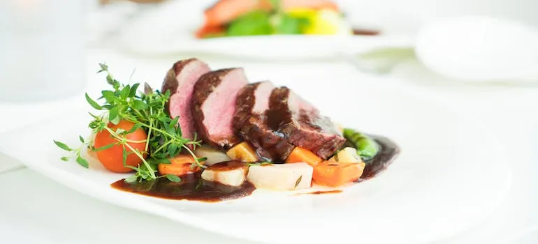 Steak and vegetable on the plate