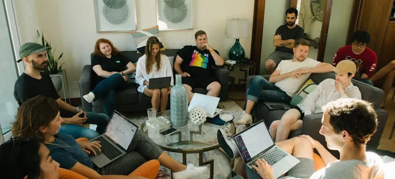 A group of people on the sofa