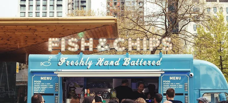 A blue food truck