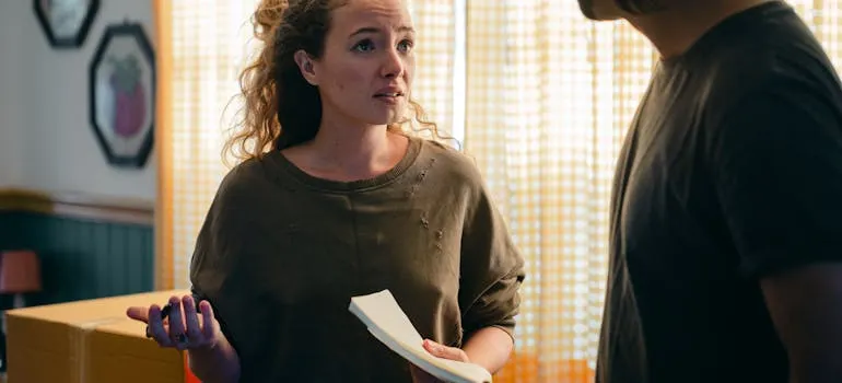 A couple talking during relocation