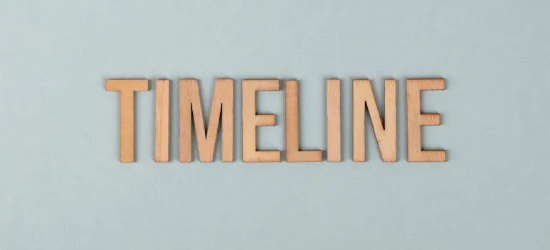 Timeline written with orange letters
