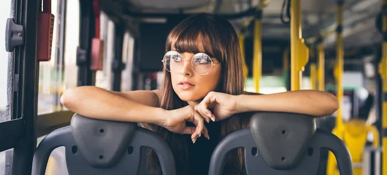 A woman in the bus