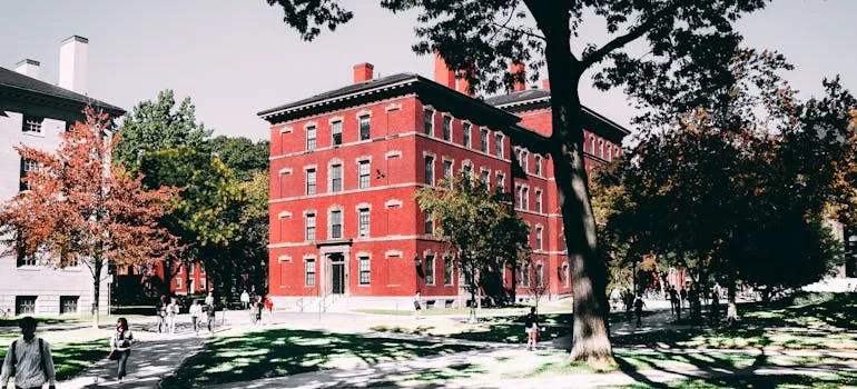 A red school building