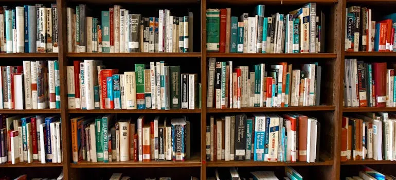 Books on the shelves