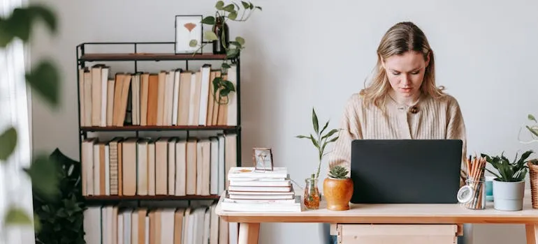 A woman working form home