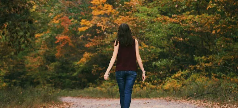 A woman walking in the park