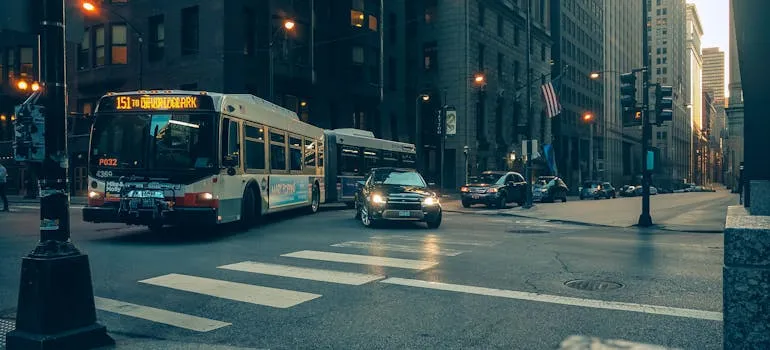 A bus on the street in one of the family-friendly neighborhoods in Washington