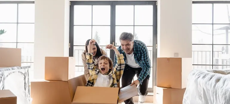 A family having fun while relocating