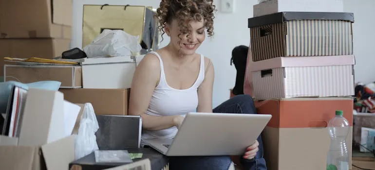 A woman decluttering