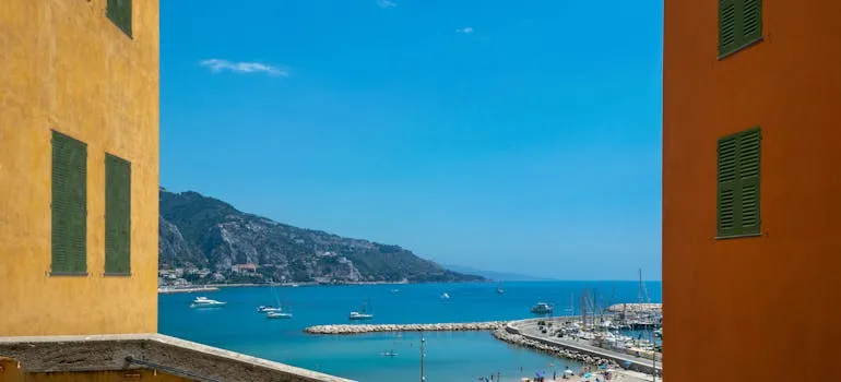 A bay between buildings