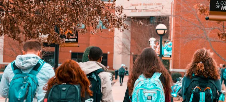 Students in front of the school