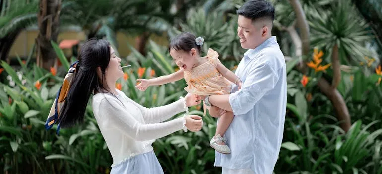 A family in Botanic garden enjoying one of the family-friendly activities in NYC