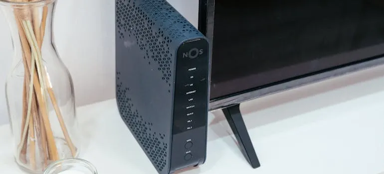A router next to the TV