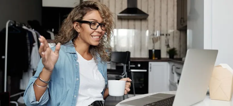 A woman on the video call