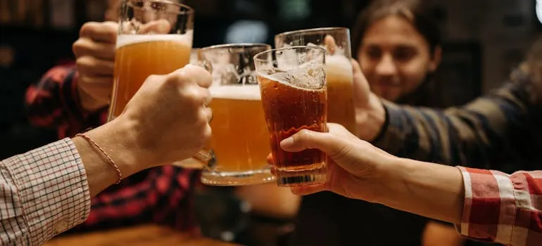 A group of people having a beer