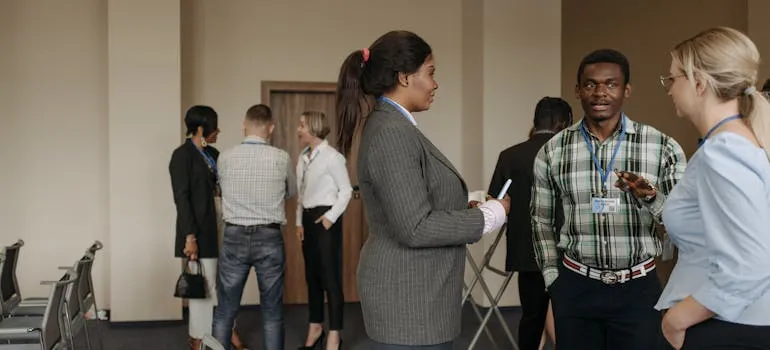 People at the job fair talking about high-demand careers in Maryland