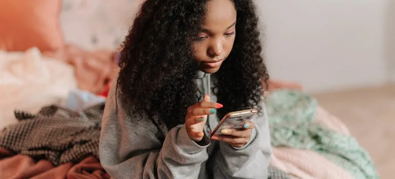 A woman using a phone