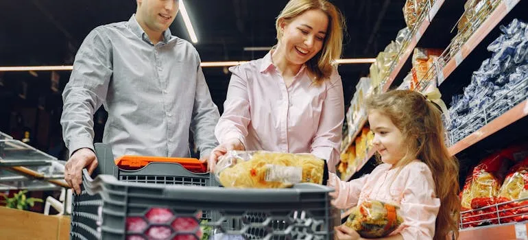 A family doing grocery shopping
