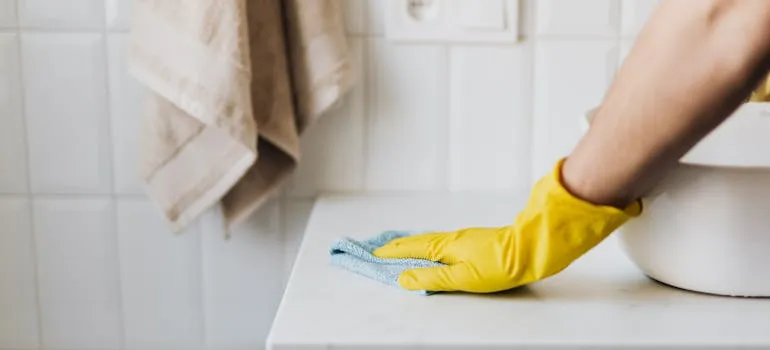 A person cleaning