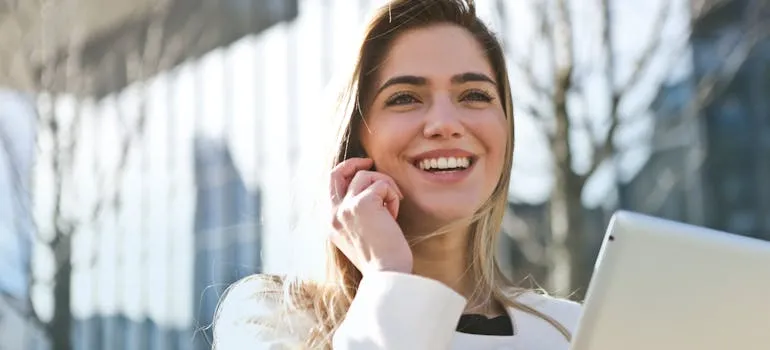 A woman talking on the phone