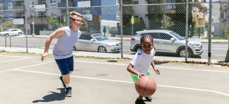 Kids playing basketball