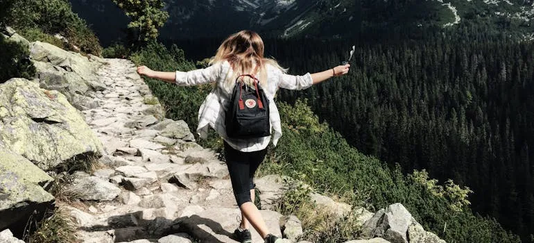 A woman hiking