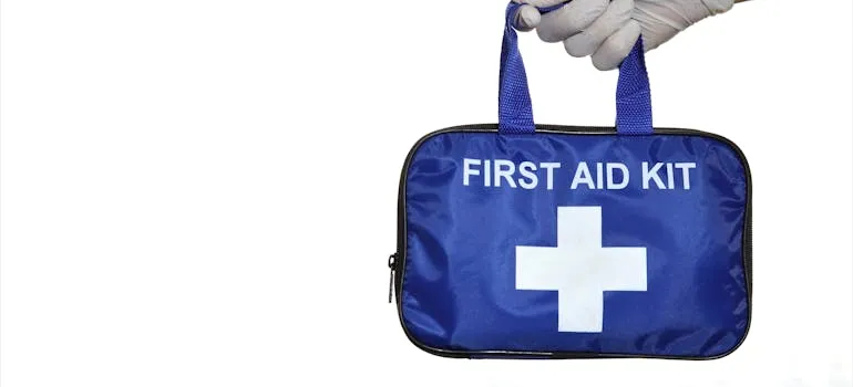 A blue first aid kit