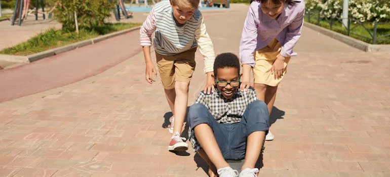 Kids safely playing on the street which is one of the reasons families are choosing Bethesda