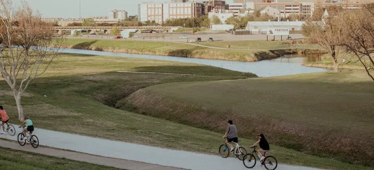 Group of people biking