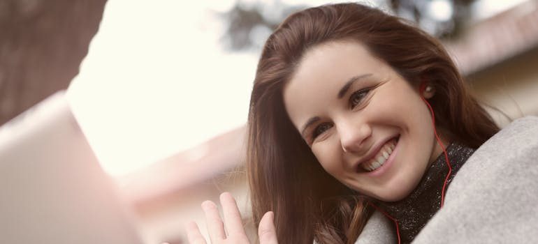 A woman having a video call