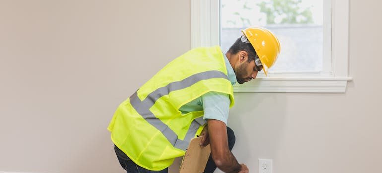 A man checking floor