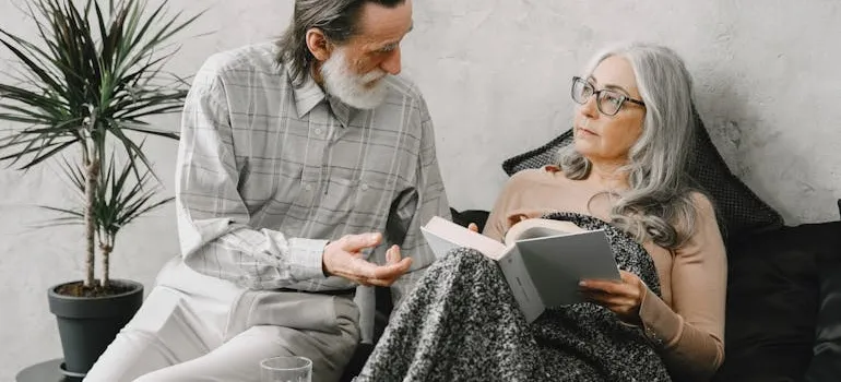 An elderly couple at home