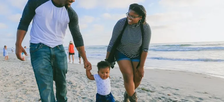 A family on the beach