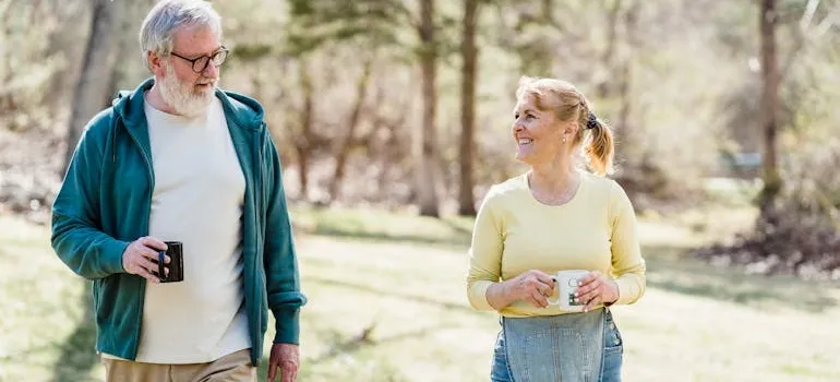 A couple talking about outdoor living in Virginia