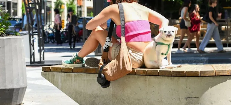 People on the sunny day in the city