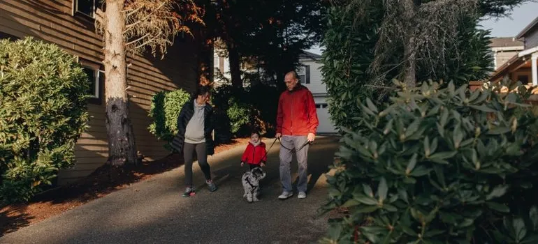 A family walking on the street 